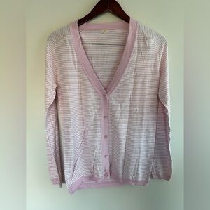 J. Crew Factory Pink and White Striped button down v-neck cotton cardigan Size M